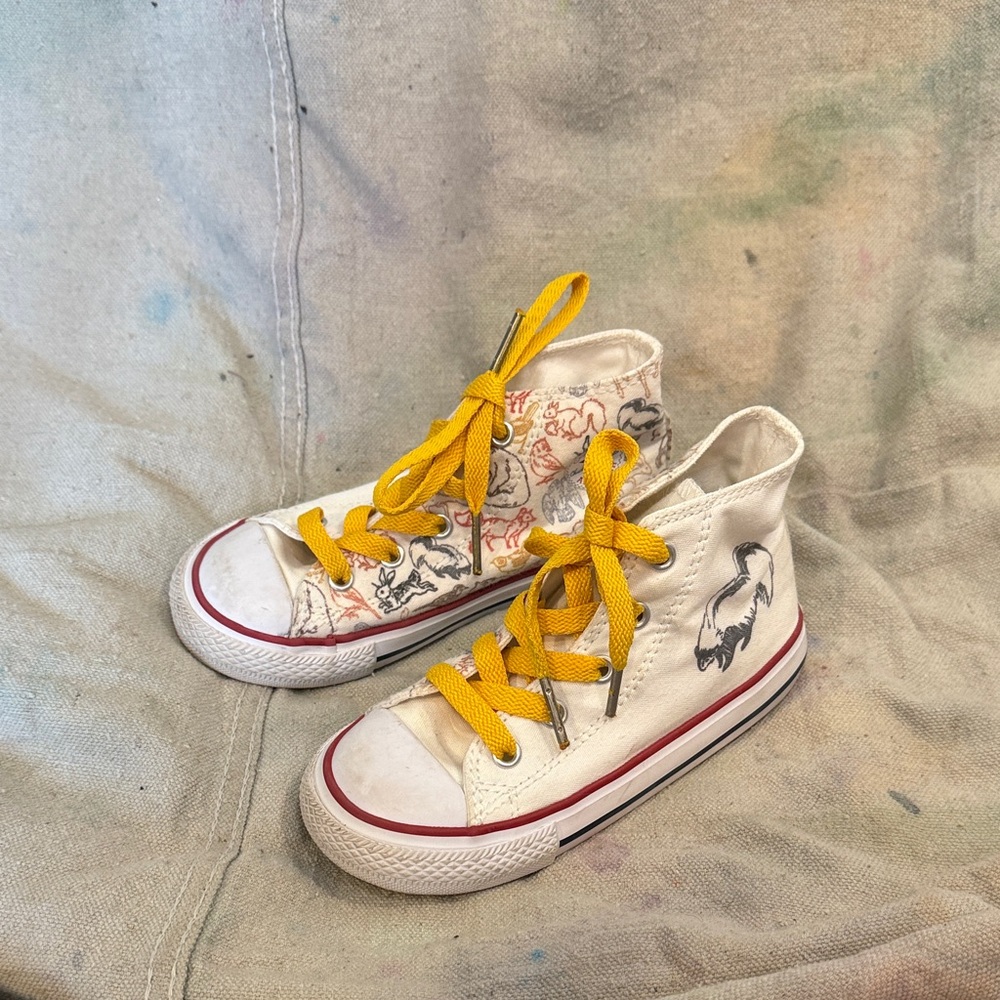 Converse Kids Custom High-Tops with Yellow Laces and Animal Nature Print